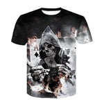 Skull Poker Print Men Short Sleeve T-shirt 3D
