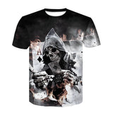 Skull Poker Print Men Short Sleeve T-shirt 3D