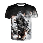 Skull Poker Print Men Short Sleeve T-shirt 3D
