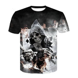 Skull Poker Print Men Short Sleeve T-shirt 3D