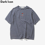 Dark Icon Rose Embroidery Striped T-shirt