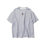 Dark Icon Rose Embroidery Striped T-shirt
